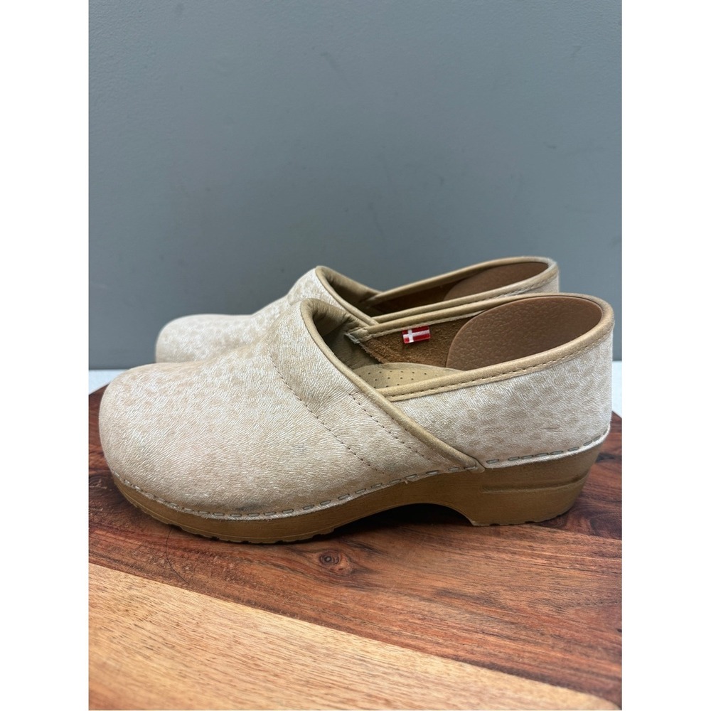 Sanita Original Danish Clogs Beige Textured Leather Comfort Mules Womens 40 9.5